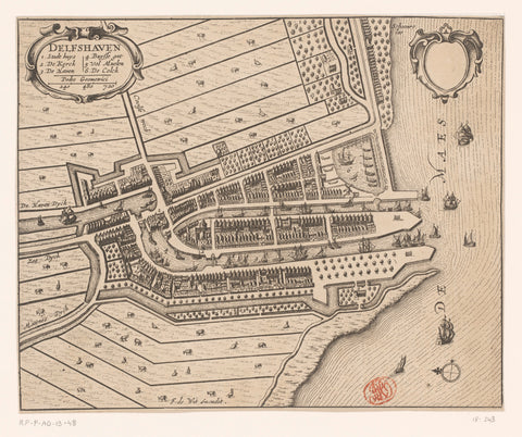 Map of Delfshaven, anonymous, c. 1700 - 1728 Canvas Print