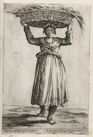 Vegetable saleswoman, Giuseppe Maria Mitelli, 1660 Canvas Print