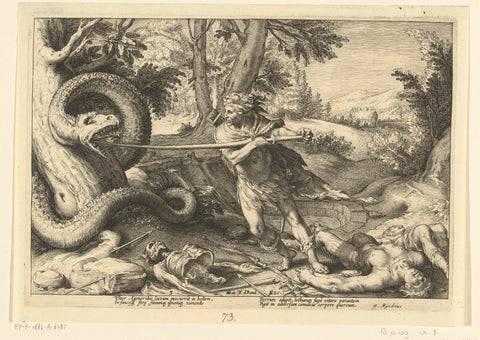 Cadmus kills the dragon, Hendrick Goltzius (workshop or), 1615 Canvas Print