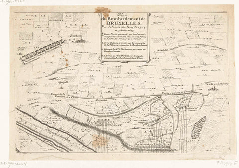 Map of the bombing of Brussels by the French (top half), 1695, Harmanus van Loon, 1695 Canvas Print