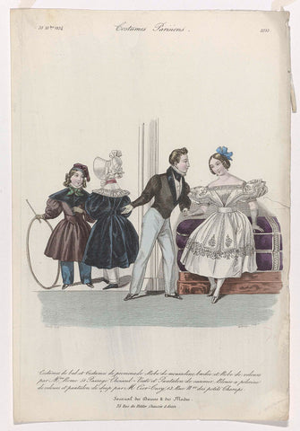 Journal des Dames et des Modes, Costumes Parisiens, 20 octobre 1834, (3233): Costumes de bal (...), Willaeys, 1834 Canvas Print