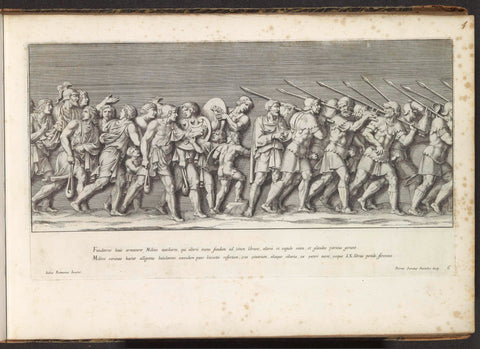 Part of a triumph procession with soldiers and six banner bearers, Pietro Sante Bartoli, 1680 Canvas Print