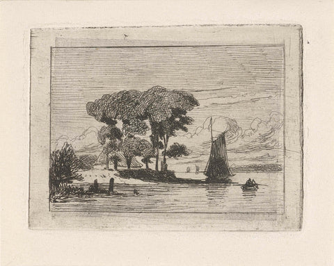 River landscape with sailing ship and trees, Lambertus Hardenberg (1822-1900), c. 1837 - 1900 Canvas Print