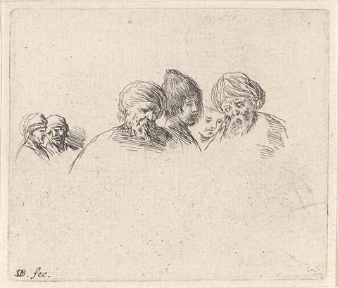 Six Heads of Men, Stefano della Bella, 1620 - 1664 Canvas Print