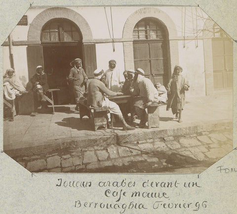 Men during a board game in front of a café in Berrouaghia (Algeria), Marotte (photographer) (attributed to), 1896 Canvas Print