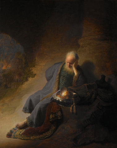 Jeremiah Lamenting the Destruction of Jerusalem, Rembrandt van Rijn, 1630 Canvas Print