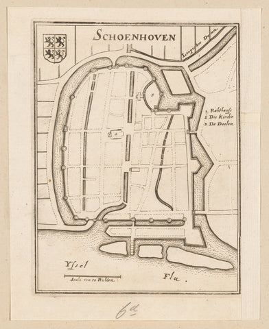 Fortress map of Schoonhoven, Caspar Merian, 1654 - c. 1700 Canvas Print