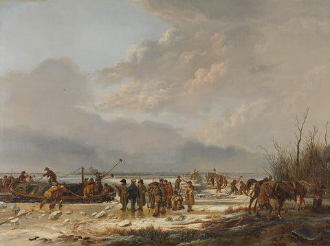 Breaking the Ice on the Karnemelksloot, Naarden, January 1814, Pieter Gerardus van Os, 1814 - 1815 Canvas Print