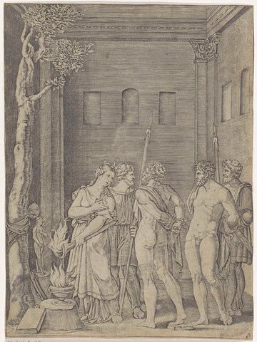 Iphigenia herkent Orestes, Agostino Veneziano, 1500-1536 Canvas Print