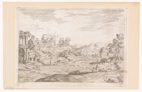 Landscape with strong flowing river, Jean Pesne, 1666 - 1695 Canvas Print