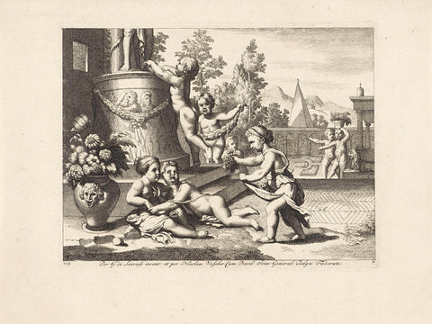 Putti decorate a sculpture, anonymous, c. 1670 - c. 1690 Canvas Print