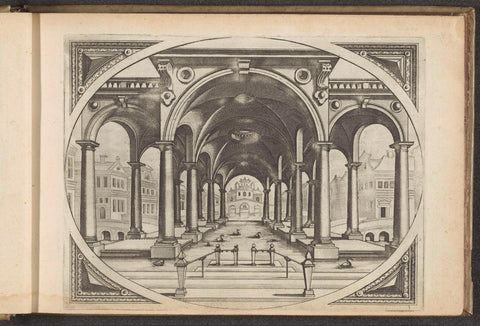 Open colonnade with columns and cross vaults above a pond, Johannes or Lucas van Doetechum, 1601 Canvas Print