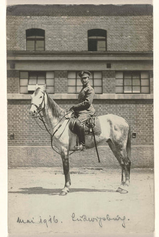 Arthur Moos on horseback in the uniform of the 20th Uhlanen regiment, May 1916, in Ludwigsburg, anonymous, 1916 Canvas Print