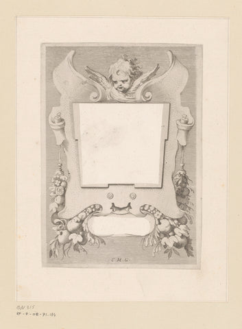 Ornamentele cartouche met cherubijn en fruit, Claude Mellan, 1632 Canvas Print