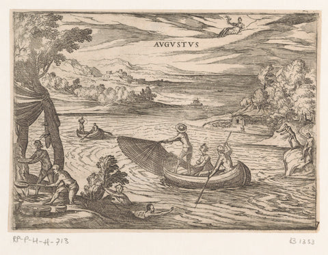 August: swimming and fishing (virgin), Antonio Tempesta, 1575 - 1613 Canvas Print