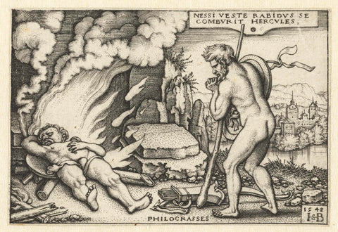 Death of Hercules at stake and Philoctetes, Hans Sebald Beham, 1548 Canvas Print