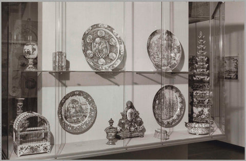 Display case with objects of Delftware (blue), c. 1985 Canvas Print