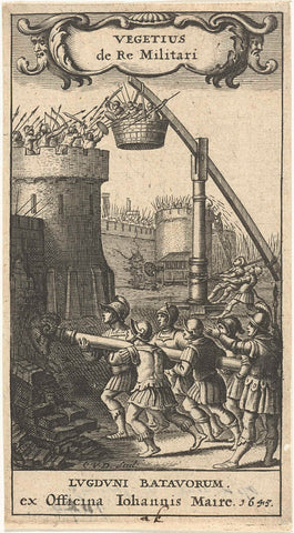 Soldiers attack fort with battering ram, on the walls soldiers defend themselves against the attack, Cornelis van Dalen (I), 1645 Canvas Print