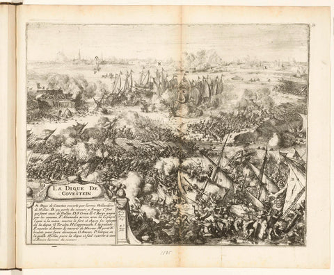 Battle for the Kauwenstein dike, 1585, Romeyn de Hooghe, 1670 - 1699 Canvas Print