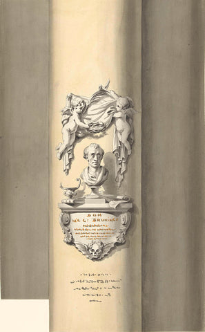 Design for a monument to C. Brunings: a bust with putti, Bartholomeus Ziesenis, 1806 Canvas Print