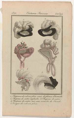 Journal des Dames et des Modes, Costumes Parisiens, 15 January 1822, (2039): 1, Chapeaux de velours (...), anonymous, 1822 Canvas Print