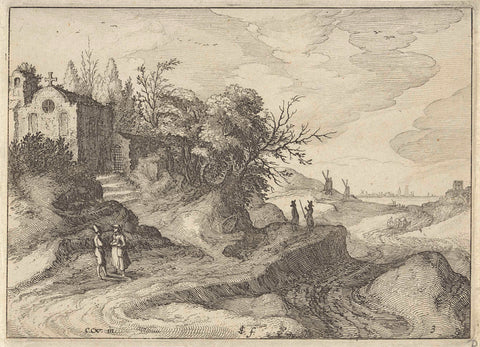 Chapel on a meandering country road, Claes Jansz. Visscher (II), 1613 Canvas Print