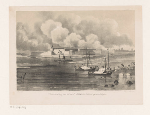 View of the city of Allahabad during the overpowering by the rebels in 1857, O. Meyer, 1857 Canvas Print