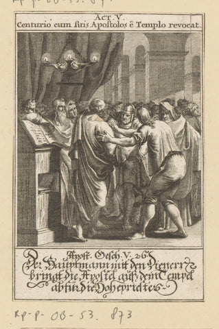 Chief gets the apostles out of the temple, anonymous, 1697 Canvas Print