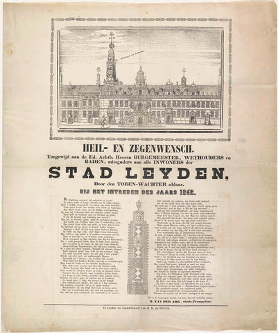 New Year's wish of the tower guards of Leiden for the year 1848, anonymous, 1847 - 1848 Canvas Print