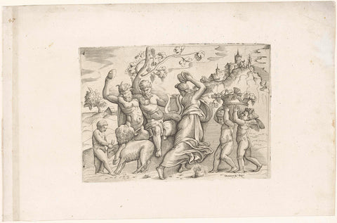 Followers of Bacchus in a landscape, anonymous, 1560 - 1570 Canvas Print