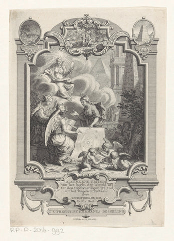 Cartouche with allegorical representation with Truth, writing woman and sky map, Jan Caspar Philips, 1737 Canvas Print