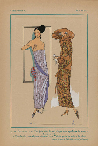 Très Parisien, 1923, No. 7: 5. - SURPRISE. - 1. Une jolie robe du soir..., J. Dory, 1923 Canvas Print