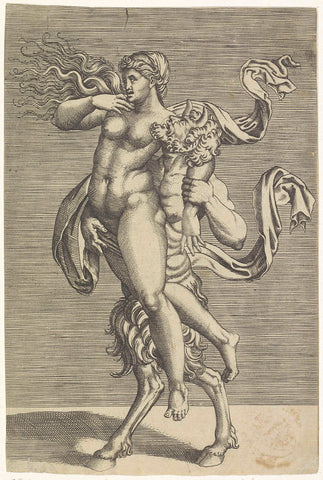 Satyr and nymph, Marco Dente, 1498 - 1532 Canvas Print