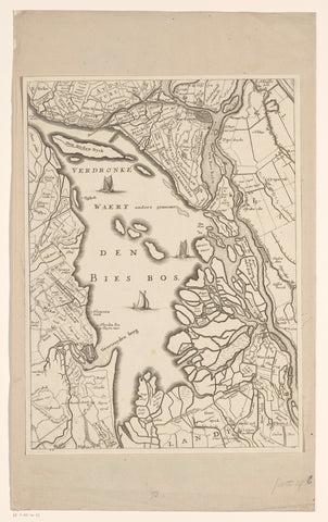 Map of the area around the drowned Zuid-Hollandse Waard, anonymous, 1650 - 1749 Canvas Print