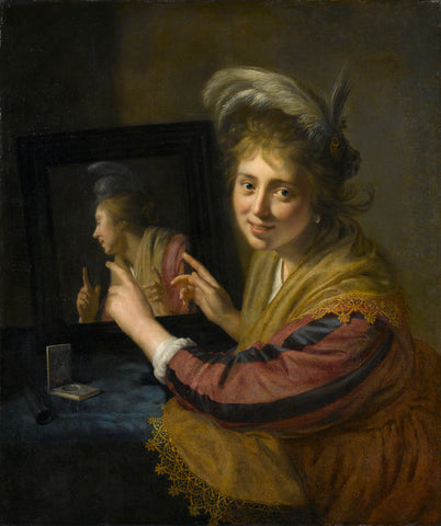 Girl at the Mirror, Paulus Moreelse, 1632 Canvas Print