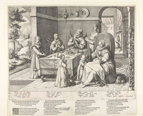 The prayer before the meal, Jacob de Gheyn (II) (workshop of), 1593 - 1597 Canvas Print