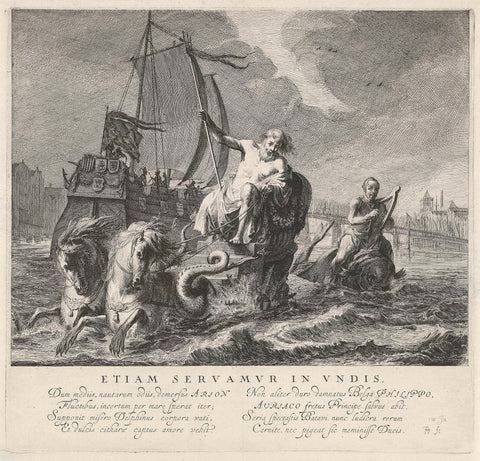 Tableau vivant with Neptune and Arion, Pieter Nolpe, 1642 Canvas Print