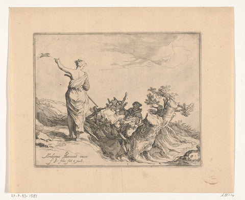 View with three tree stumps and figures, Frederick Bloemaert, after 1635 Canvas Print