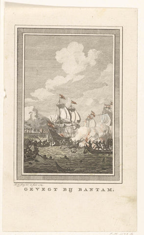 Dutch ships near Bantam attacked by locals, ca. 1600, Dirk de Jong, 1784 Canvas Print