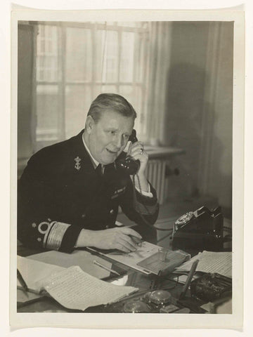 Portrait of a telephone minister J.Th. Furstner, Minister of the Navy during the Second World War, Pictorial Press, 1940 - 1945 Canvas Print