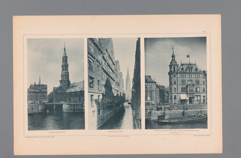 Three faces of Hamburg, depicted the Sankt Katharinenkirche, Steckelhörn-Fleth and a building of the Hamburg-American package shipping, Wilhelm Dreesen, 1894 Canvas Print