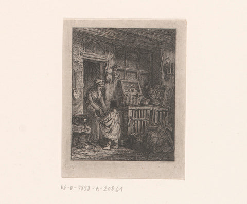 Woman with child at the front of a house, Charles Emile Jacque (attributed to), c. 1843 Canvas Print