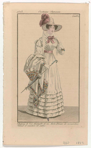 Journal des Dames et des Modes, Costume Parisien, 25 July 1823, (2168): Chapeau de bois dit paille de riz (...), anonymous, 1823 Canvas Print