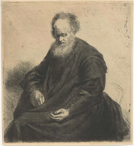 Seated old man with long cloak, Jan Chalon, 1789 Canvas Print