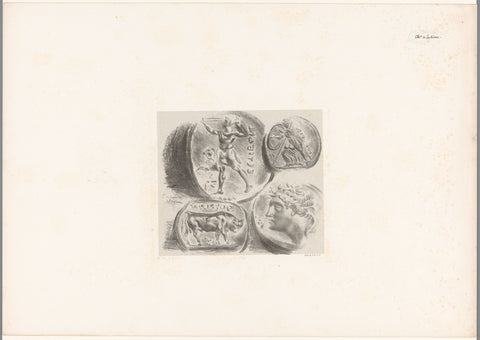 Studies of four antique medals, Eugène Delacroix, 1825 Canvas Print