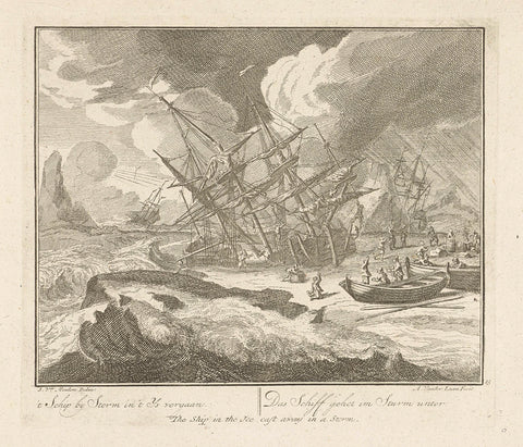 Ship perishes in the ice during a storm, ca. 1725, Adolf van der Laan, 1720 - 1730 Canvas Print