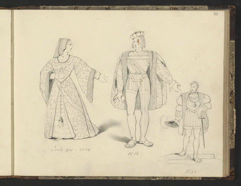 Woman and men in costumes from the period 1510-1540, Willem Hendrik Schmidt, 1819 - 1849 Canvas Print