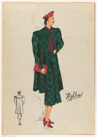 Woman in plaid long coat and skirt, ca. 1930, anonymous, c. 1930 Canvas Print