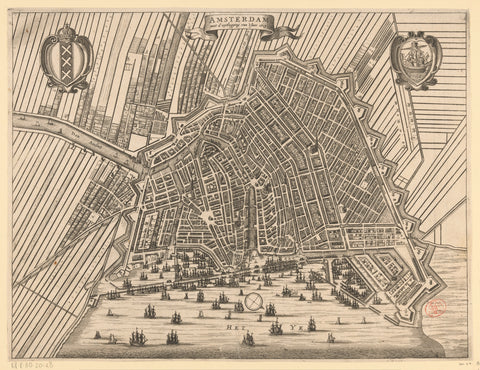 Map of Amsterdam, 1613, Jacob van Meurs (possibly), 1663 - 1694 Canvas Print