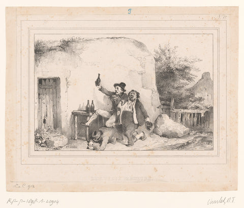 Three old drunks at a slum, Nicolas Toussaint Charlet, 1837 Canvas Print